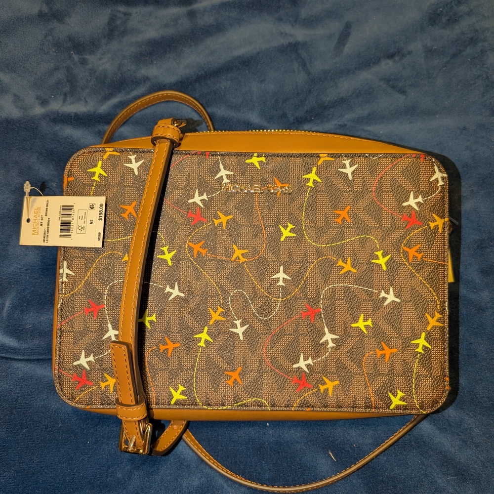 Michael Kors Brown Crossbody Bag with Airplane Design